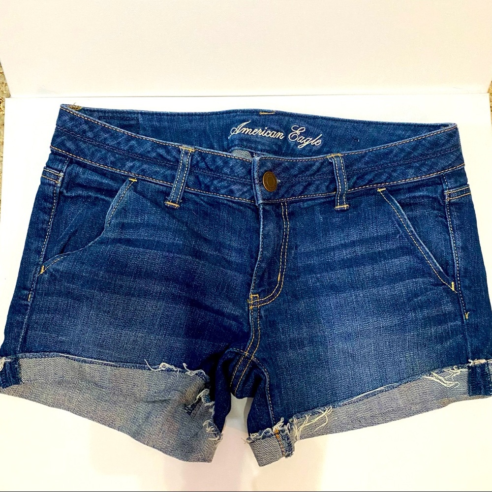 EUC American Eagle Denim Shorts, Size 8, Dark Wash, 3.5 in inseam